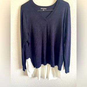 Adrianna Papell Mixed Media Sweater Navy Blue XL